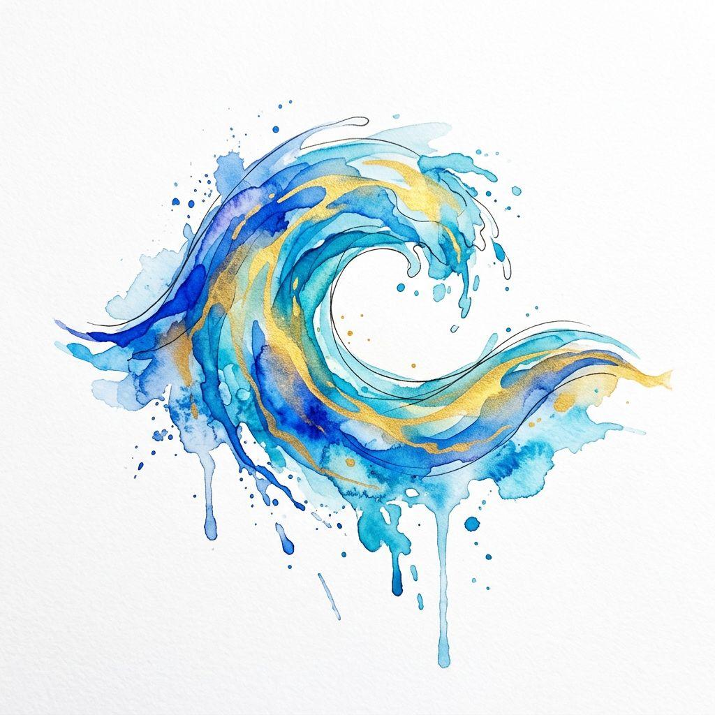 idée tatouage épaule vague aquarelle bleue