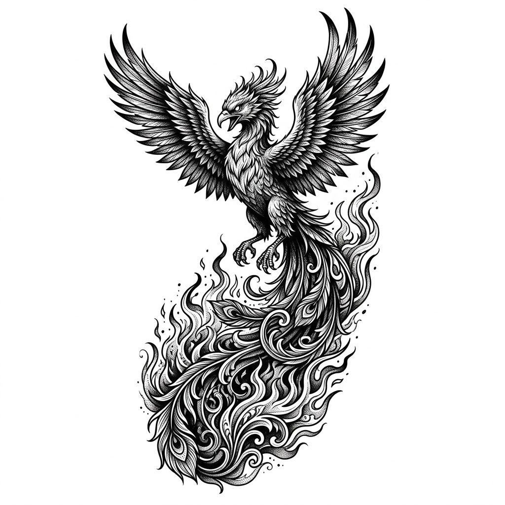 idée tatouage épaule composition phénix premium