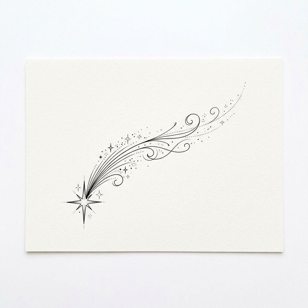 idée tatouage étoile étoile filante, design sur fond blanc