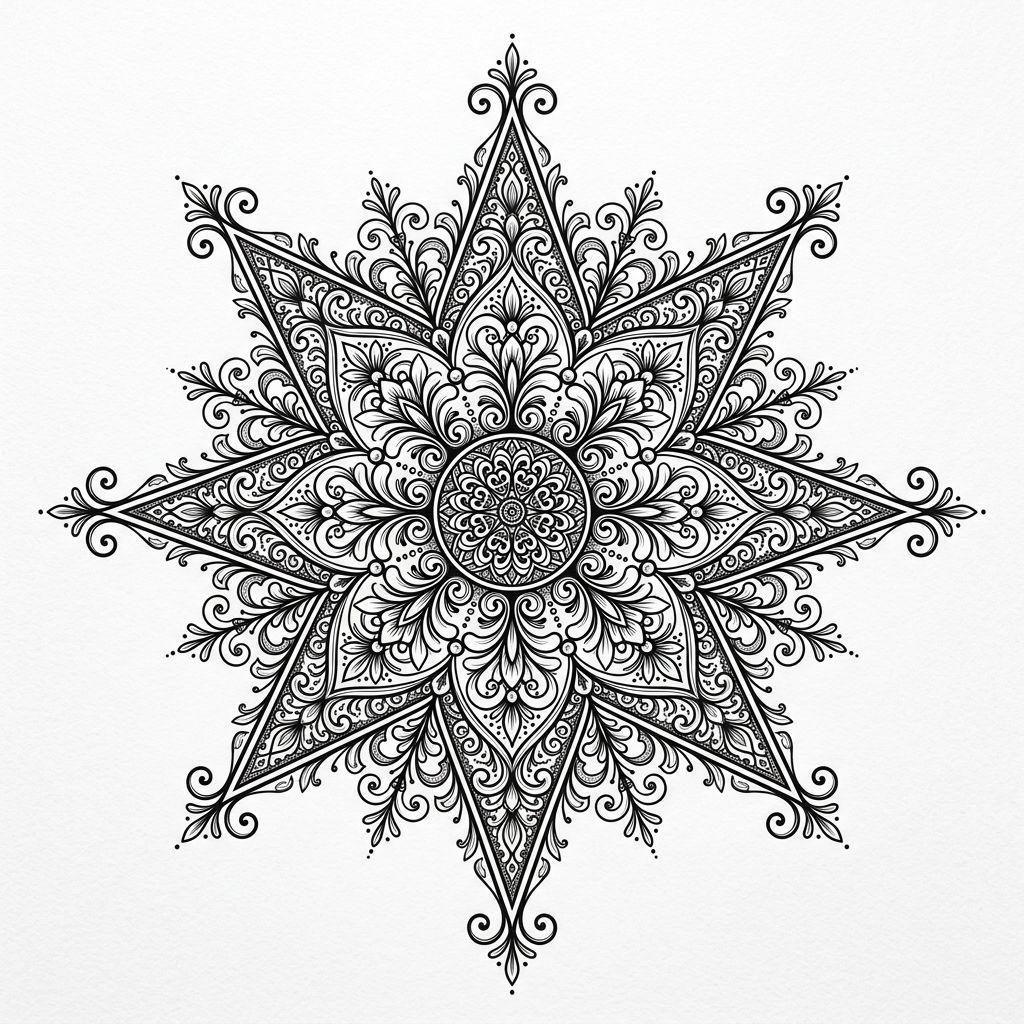 idée tatouage étoile étoile à huit branches ornementale, design sur fond blanc