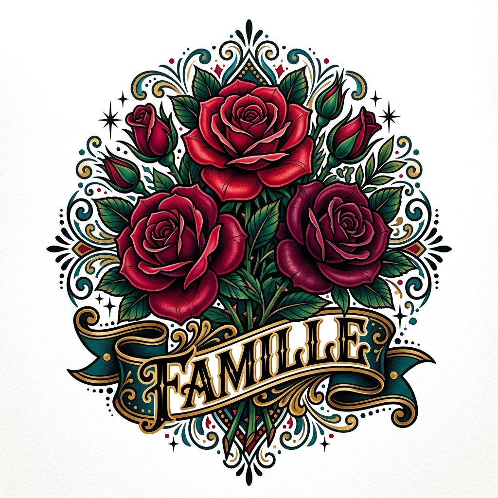 idée tatouage famille roses néo-traditionnelles famille