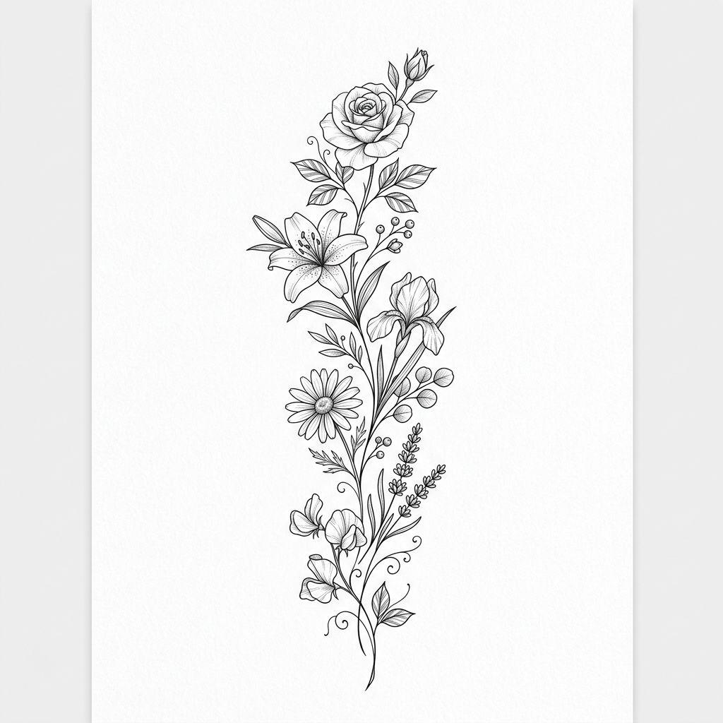 idée tatouage famille bouquet familial floral