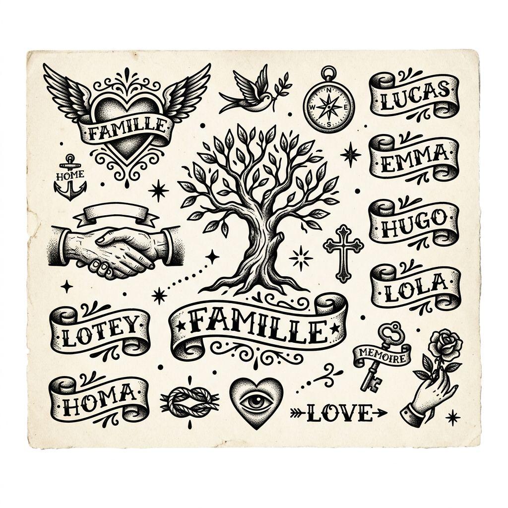 idée tatouage famille patchwork famille flash