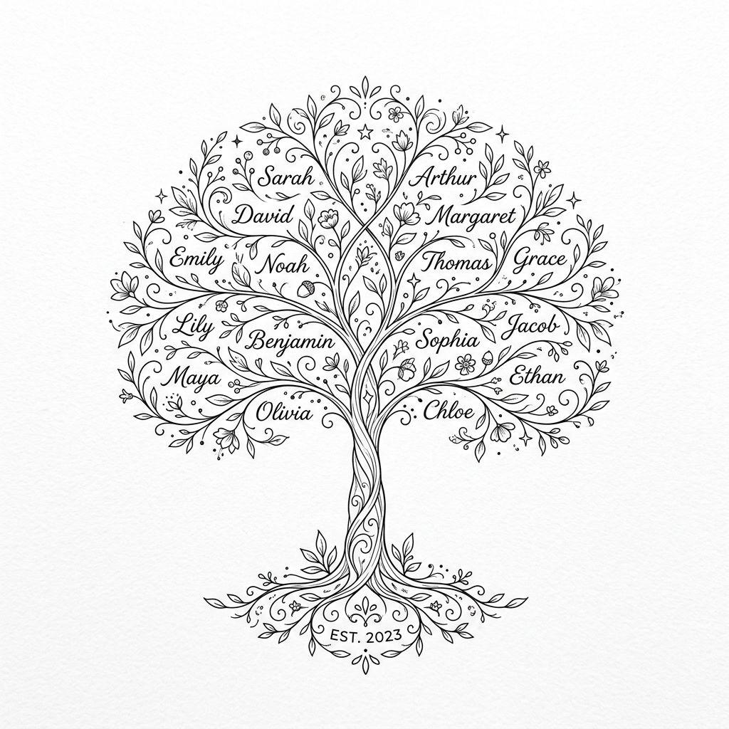 idée tatouage famille homme arbre généalogique fine line
