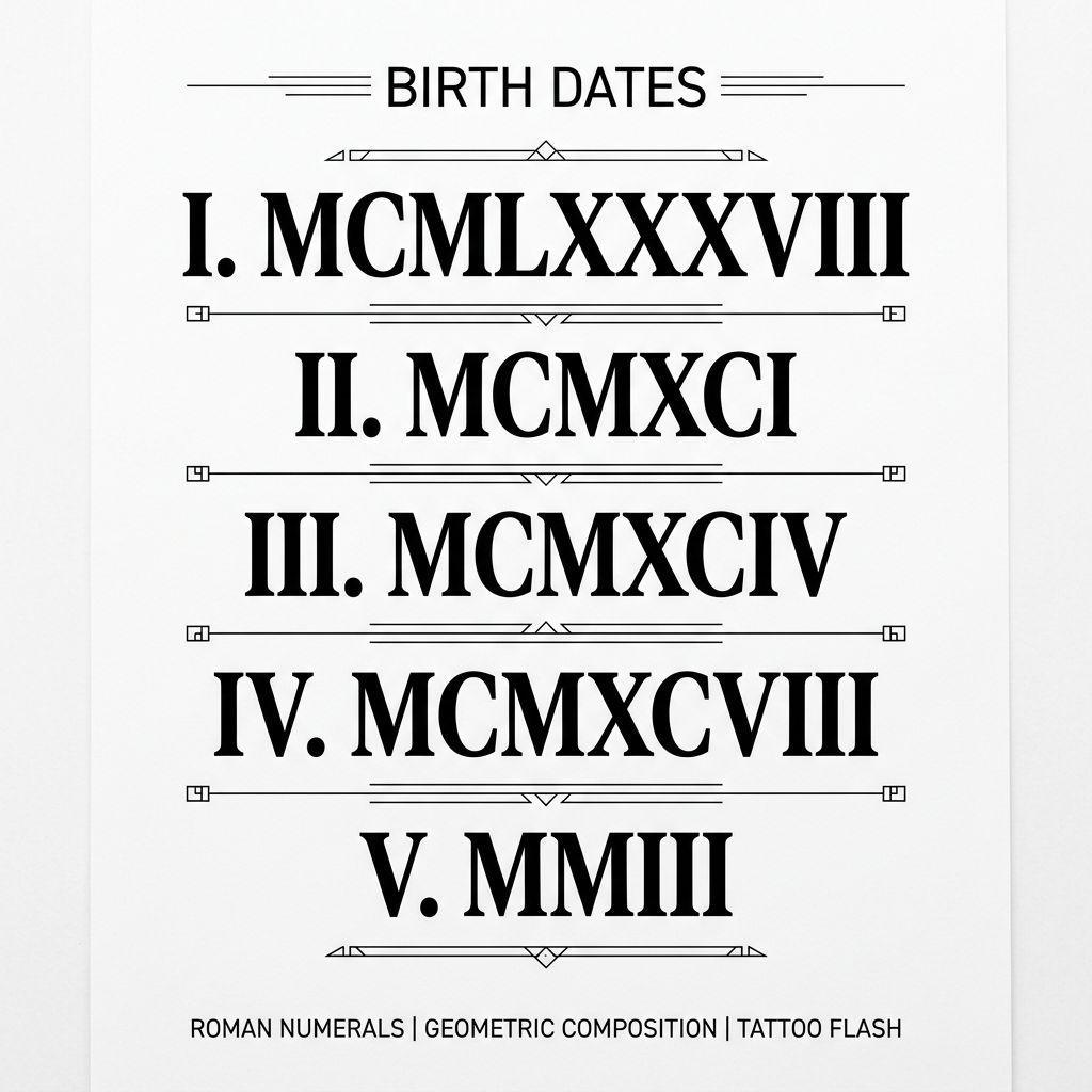 idée tatouage famille homme dates de naissance géométriques