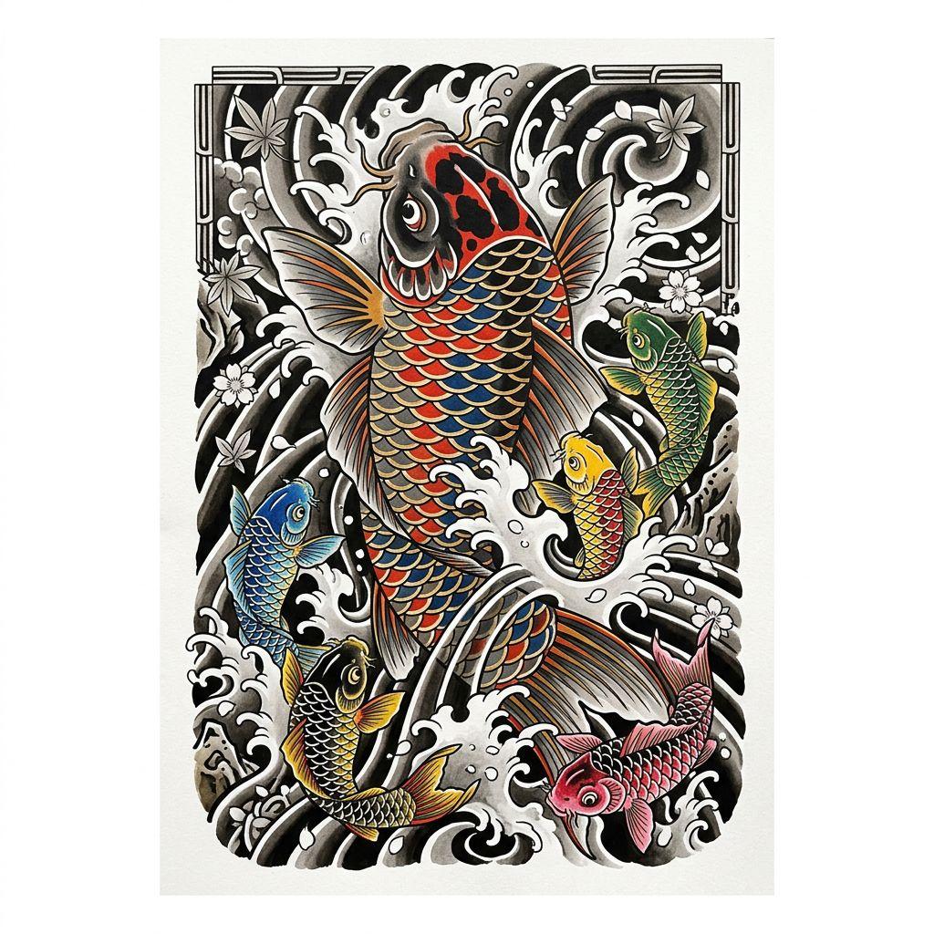idée tatouage famille homme carpe koï famille
