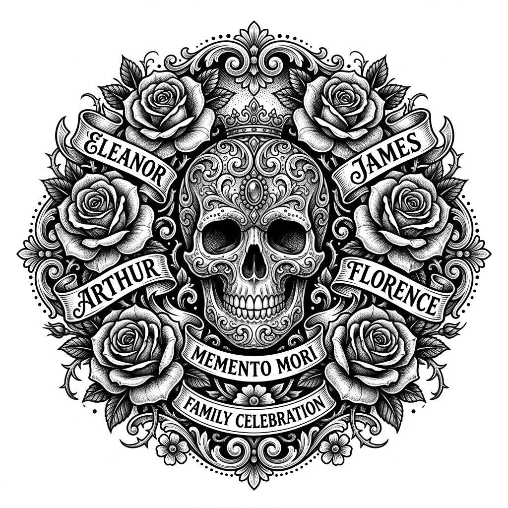 idée tatouage famille homme crâne et roses famille