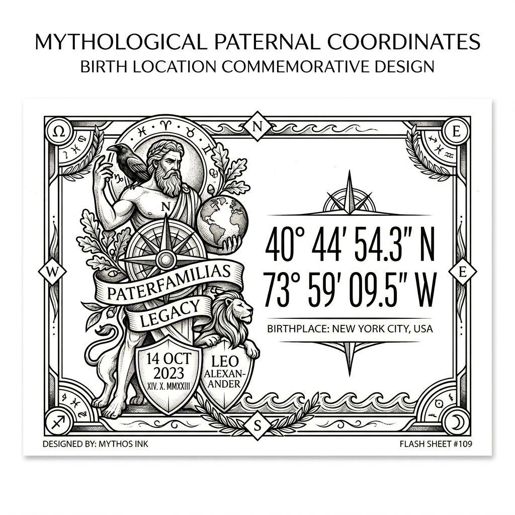 idée tatouage famille homme coordonnées gps naissance