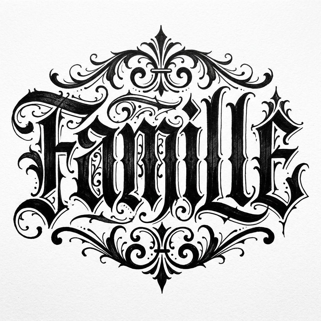 idée tatouage famille homme lettrage famille gothique