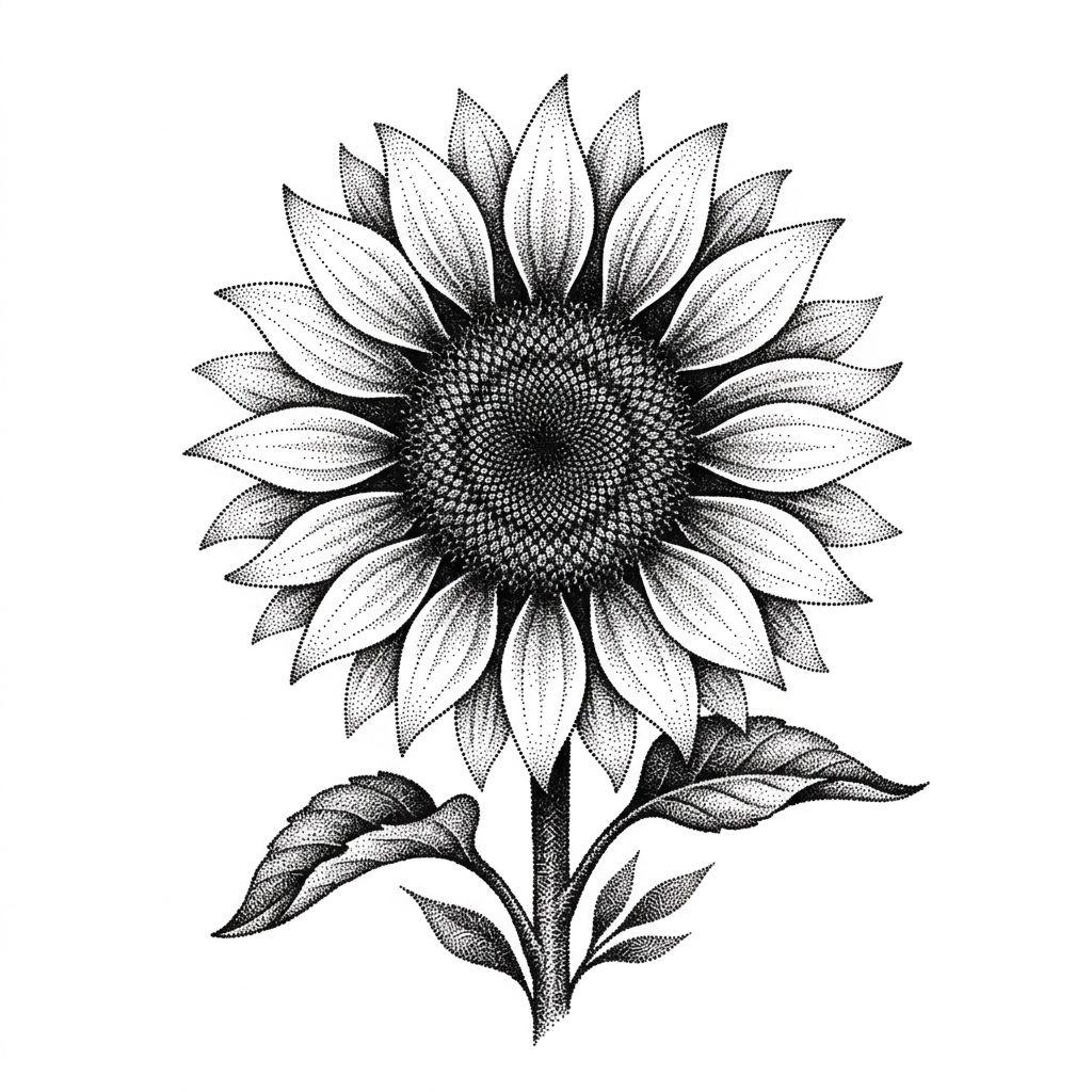 idée tatouage fleur tournesol dotwork