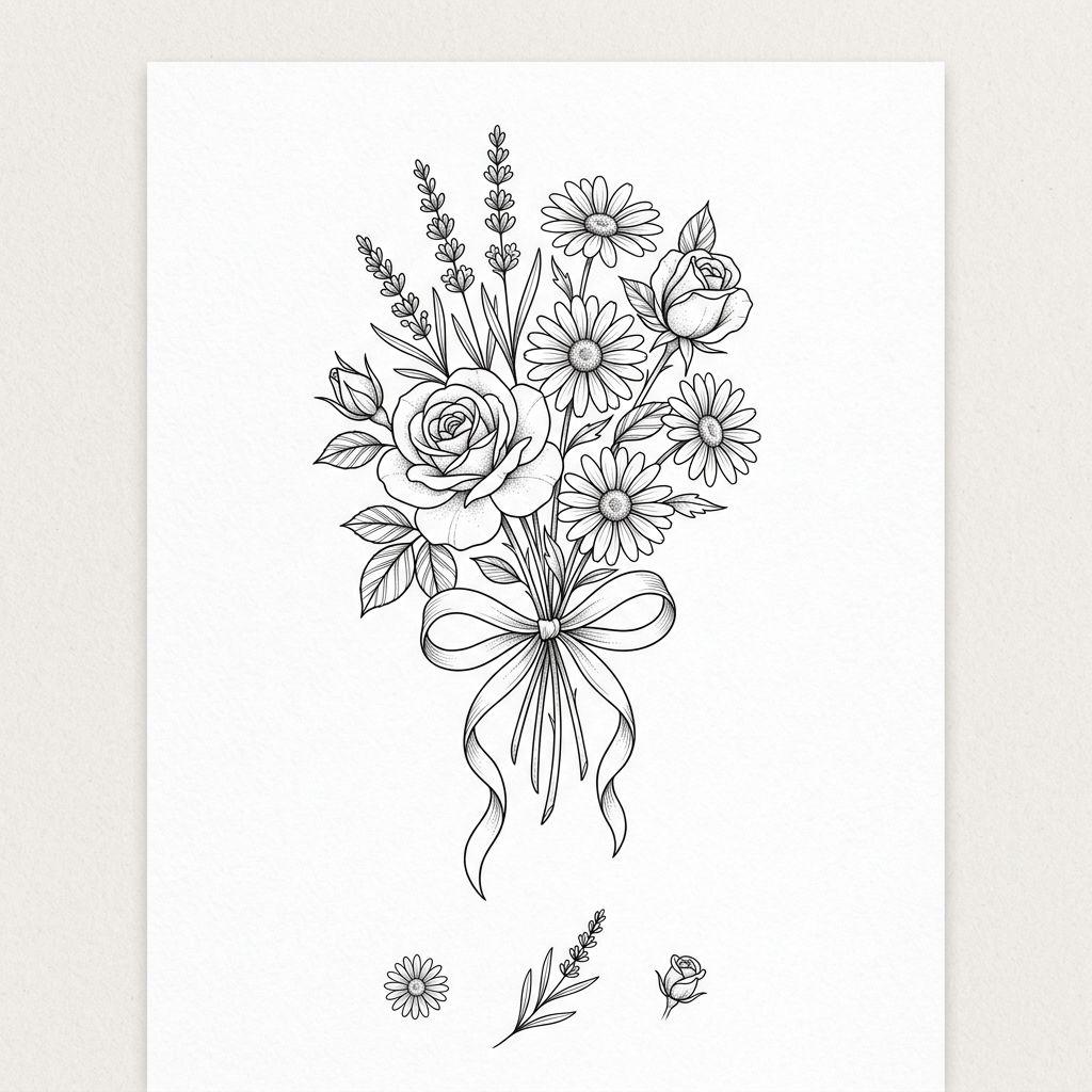 idée tatouage fleur bouquet floral compose