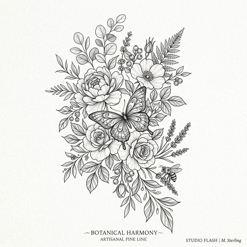 idée tatouage fleur jardin secret premium