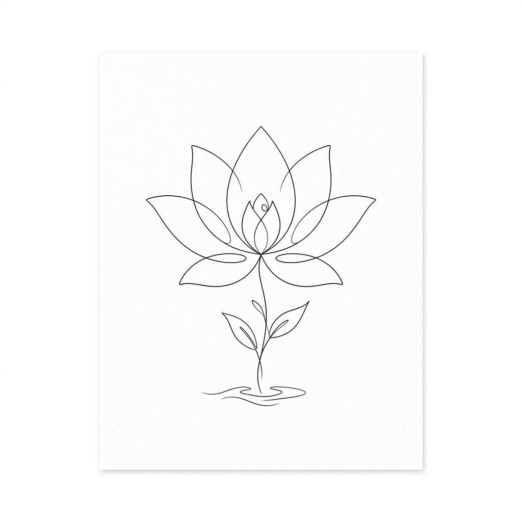 idée tatouage fleur de lotus lotus fine line minimaliste, design sur fond blanc