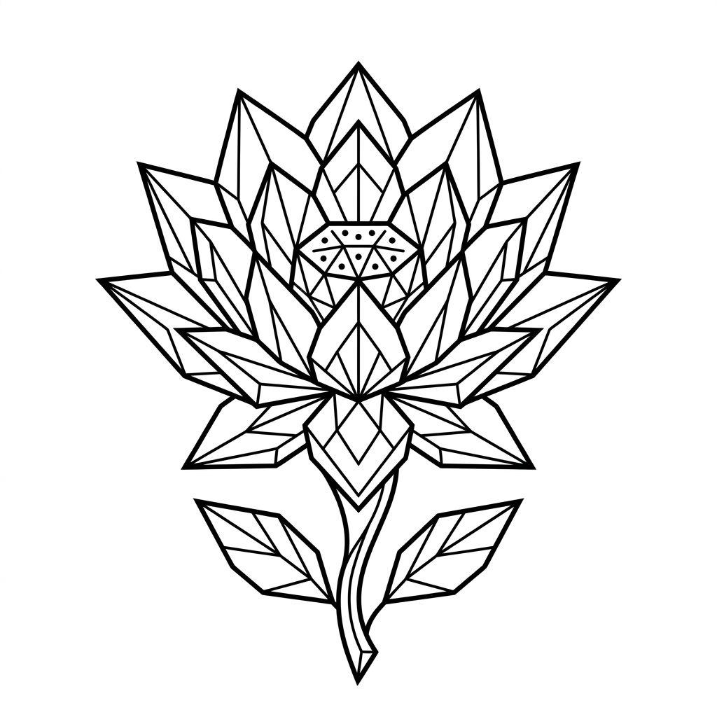idée tatouage fleur de lotus lotus géométrique, design sur fond blanc
