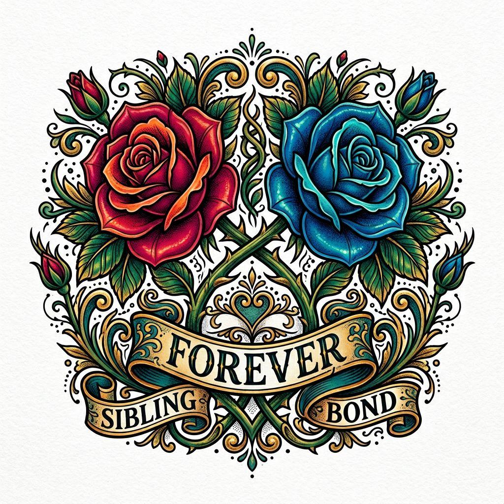 idée tatouage frère et sœur roses néo-traditionnelles
