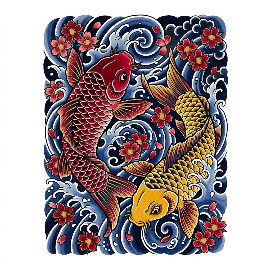 idée tatouage frère et sœur carpes koï siblings