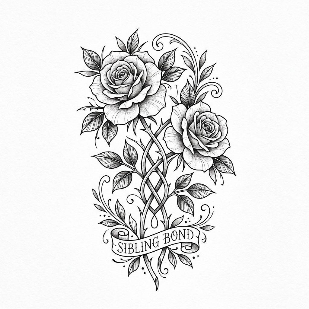 idée tatouage frère et sœur roses entrelacées