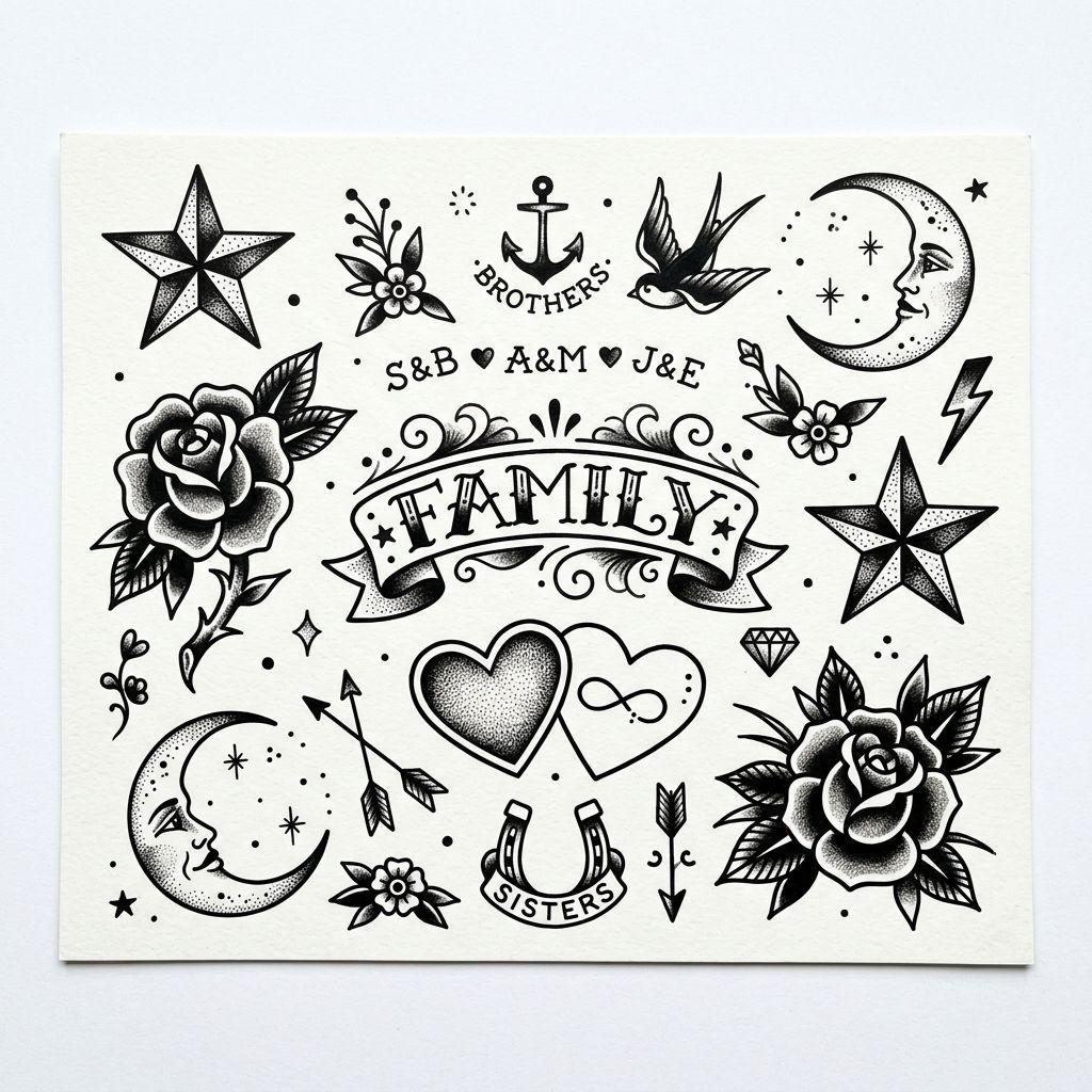 idée tatouage frère et sœur patchwork flash siblings