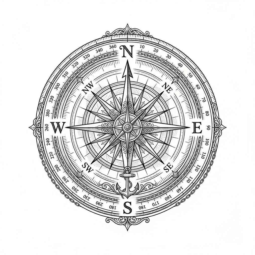 idée tatouage homme boussole fine line