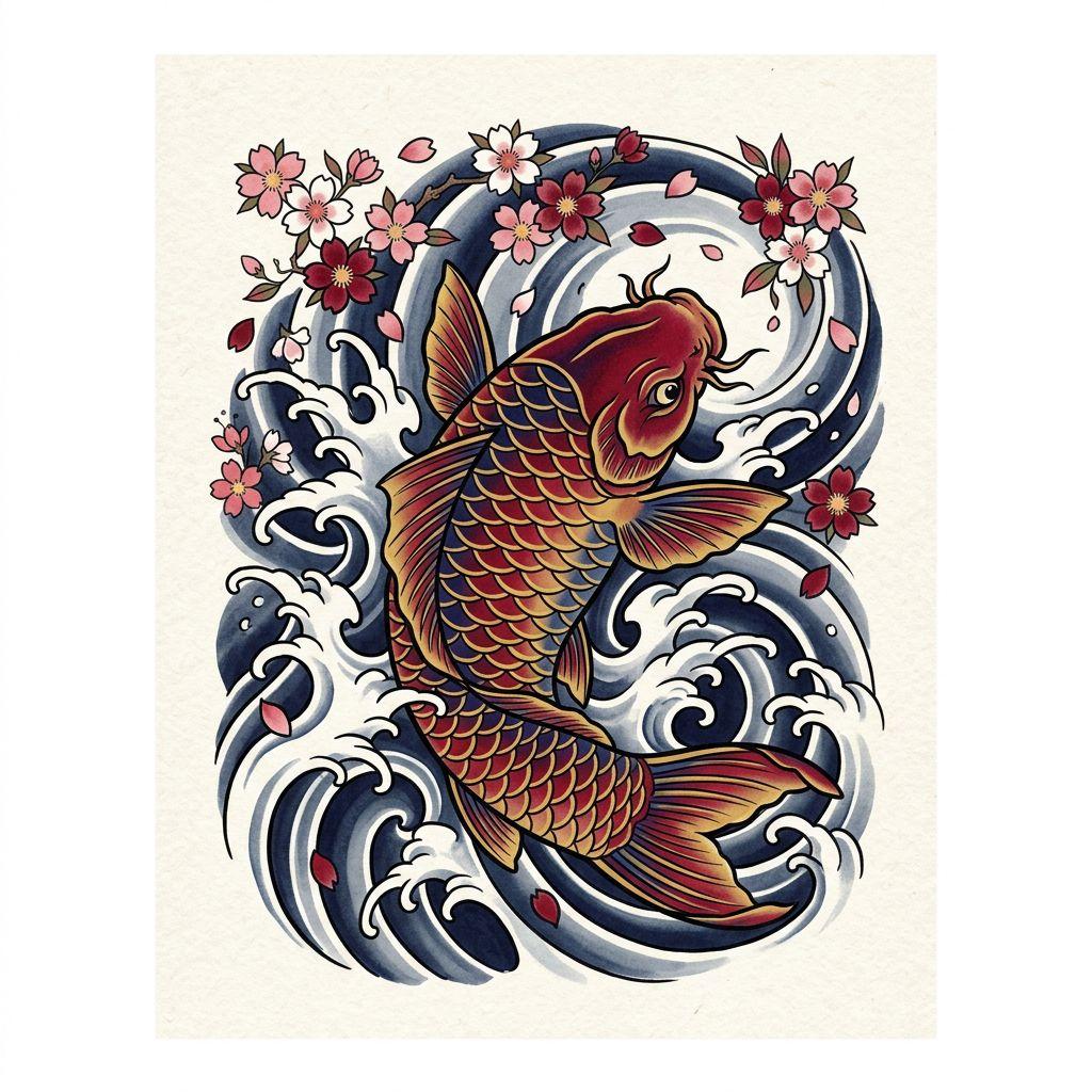 idée tatouage homme carpe koï japonaise