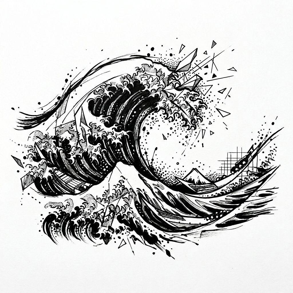 idée tatouage homme vague abstraite
