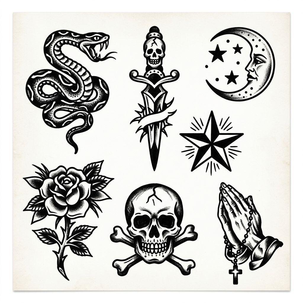 idée tatouage homme patchwork old school