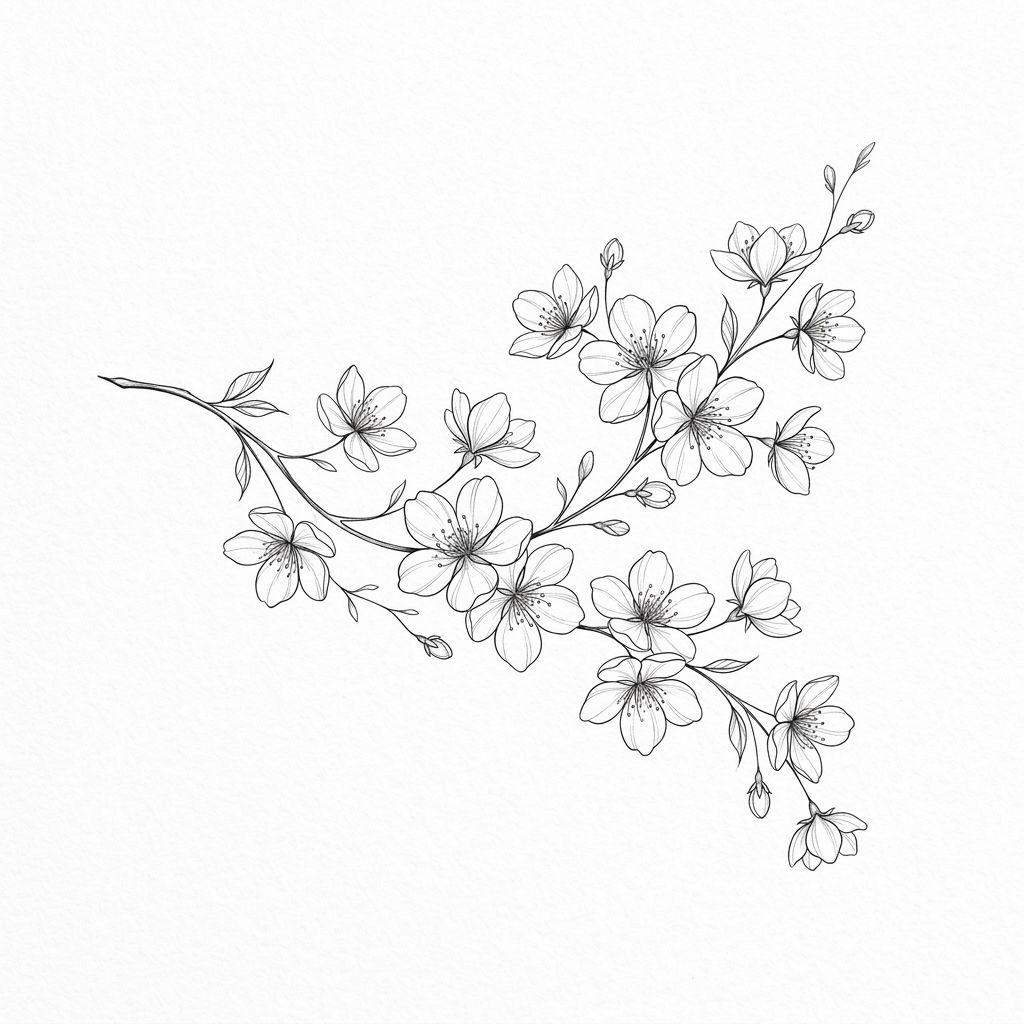 idée tatouage japonais branche cerisier fine line