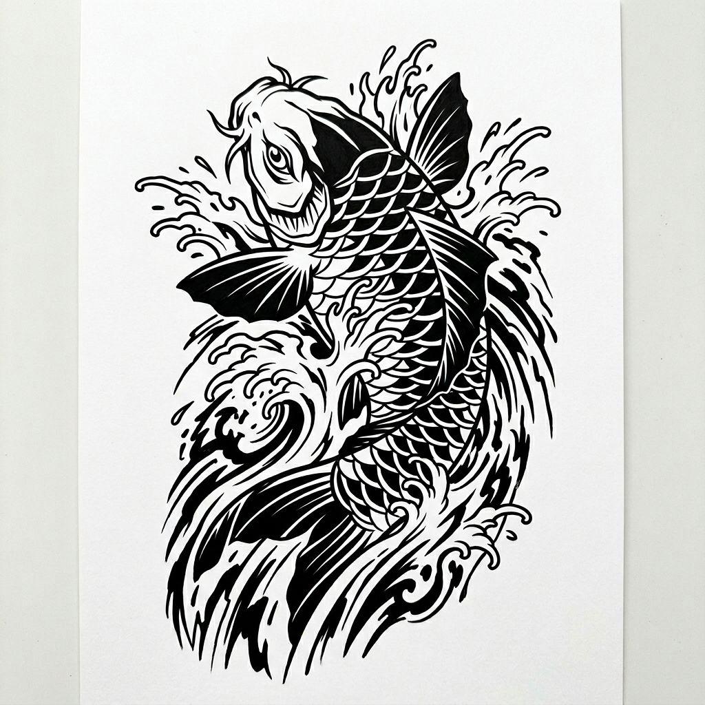 idée tatouage japonais carpe koi blackwork