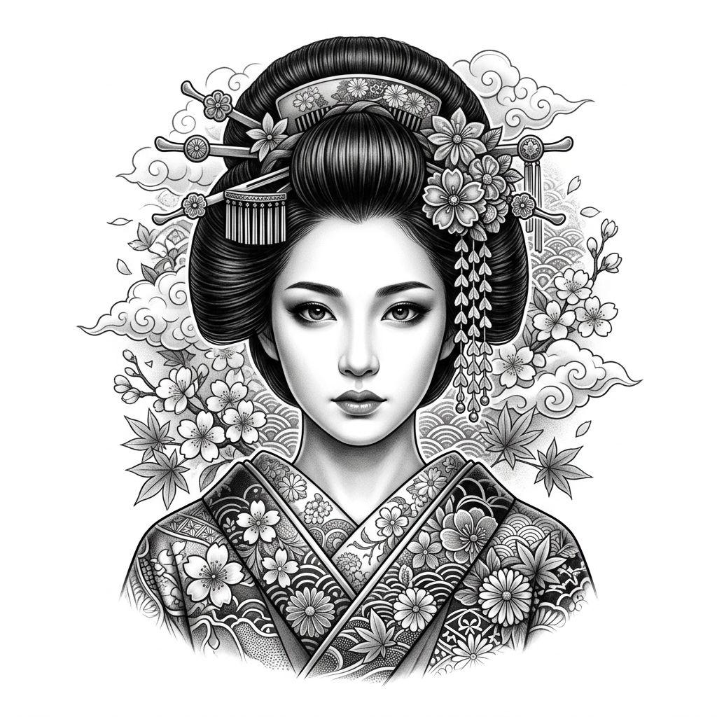 idée tatouage japonais geisha portrait realiste