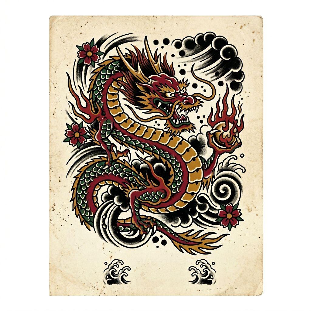 idée tatouage japonais dragon old school revisite