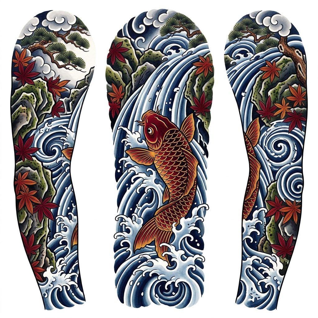 idée tatouage japonais manche koi irezumi