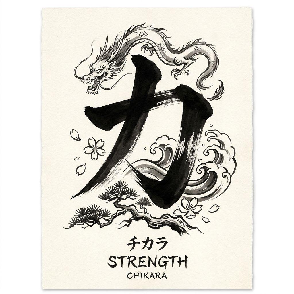 idée tatouage japonais kanji 'force' calligraphie
