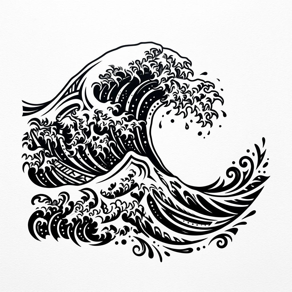 idée tatouage japonais vague japonaise tribale