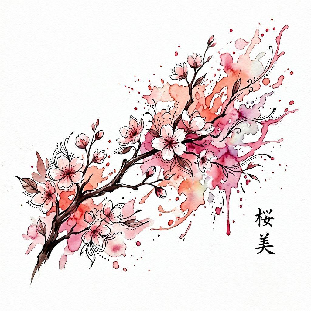 idée tatouage japonais sakura aquarelle splash