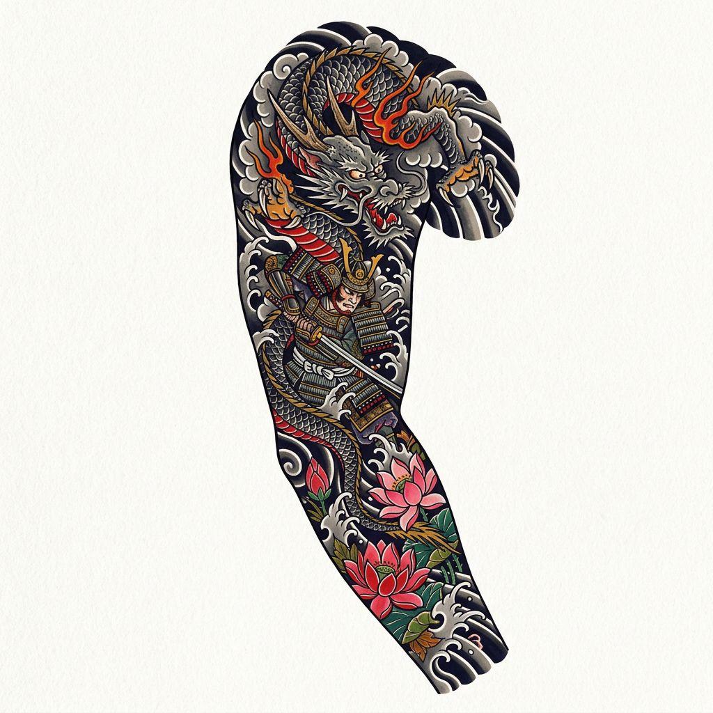 idée tatouage japonais manche irezumi premium