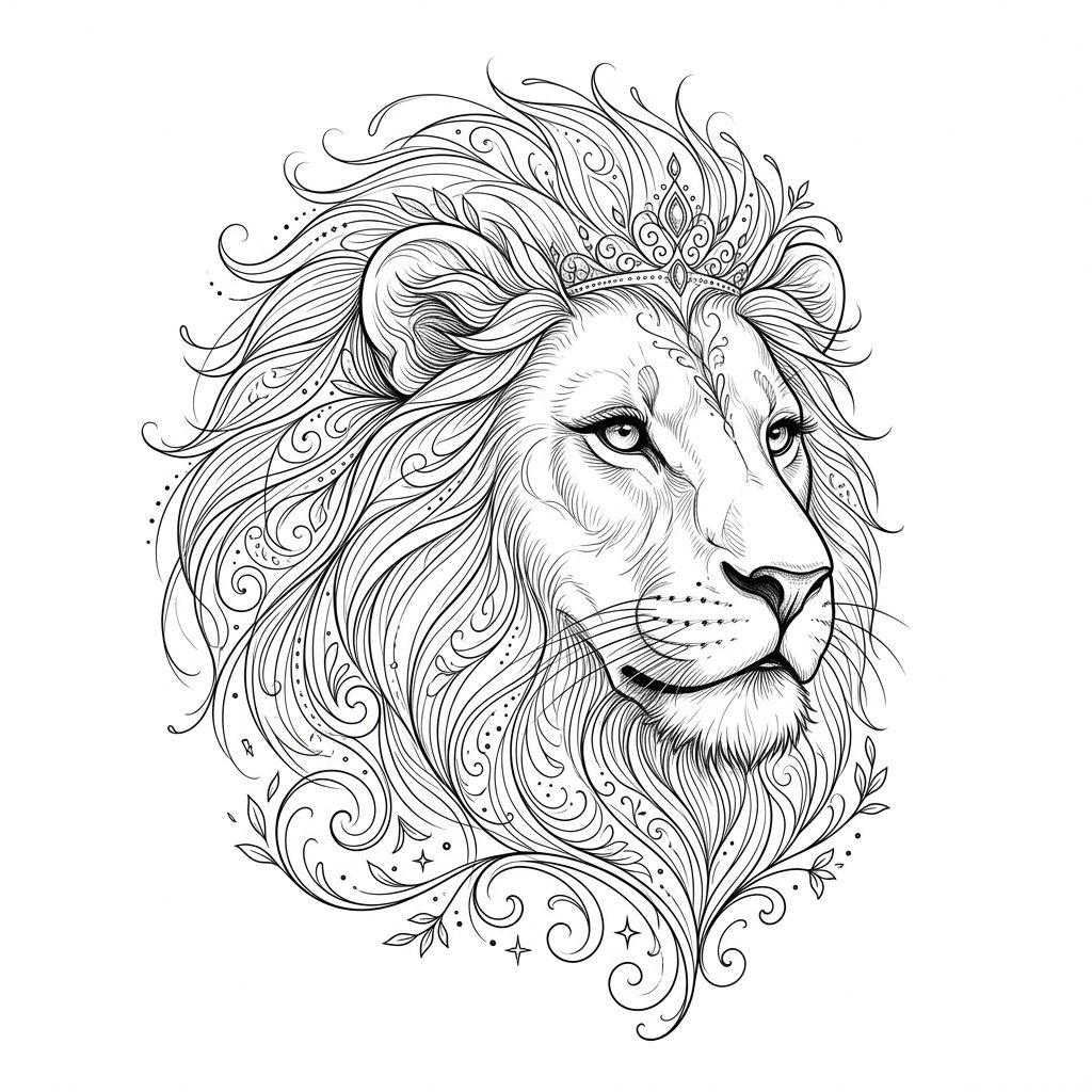 idée tatouage lion lion fine line crinière