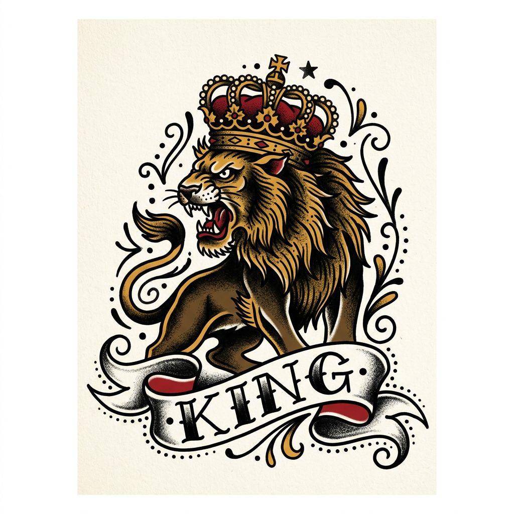idée tatouage lion lion old school flamboyant