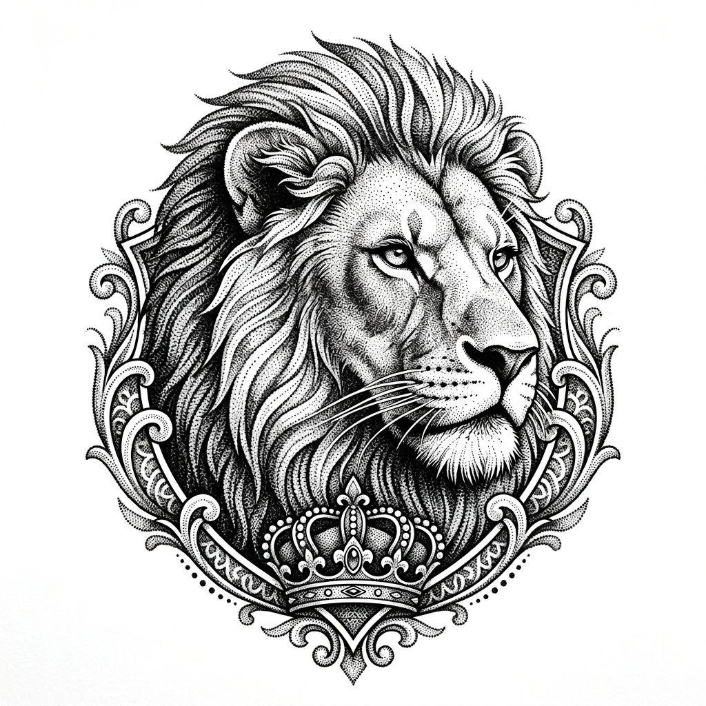 idée tatouage lion lion dotwork stippling
