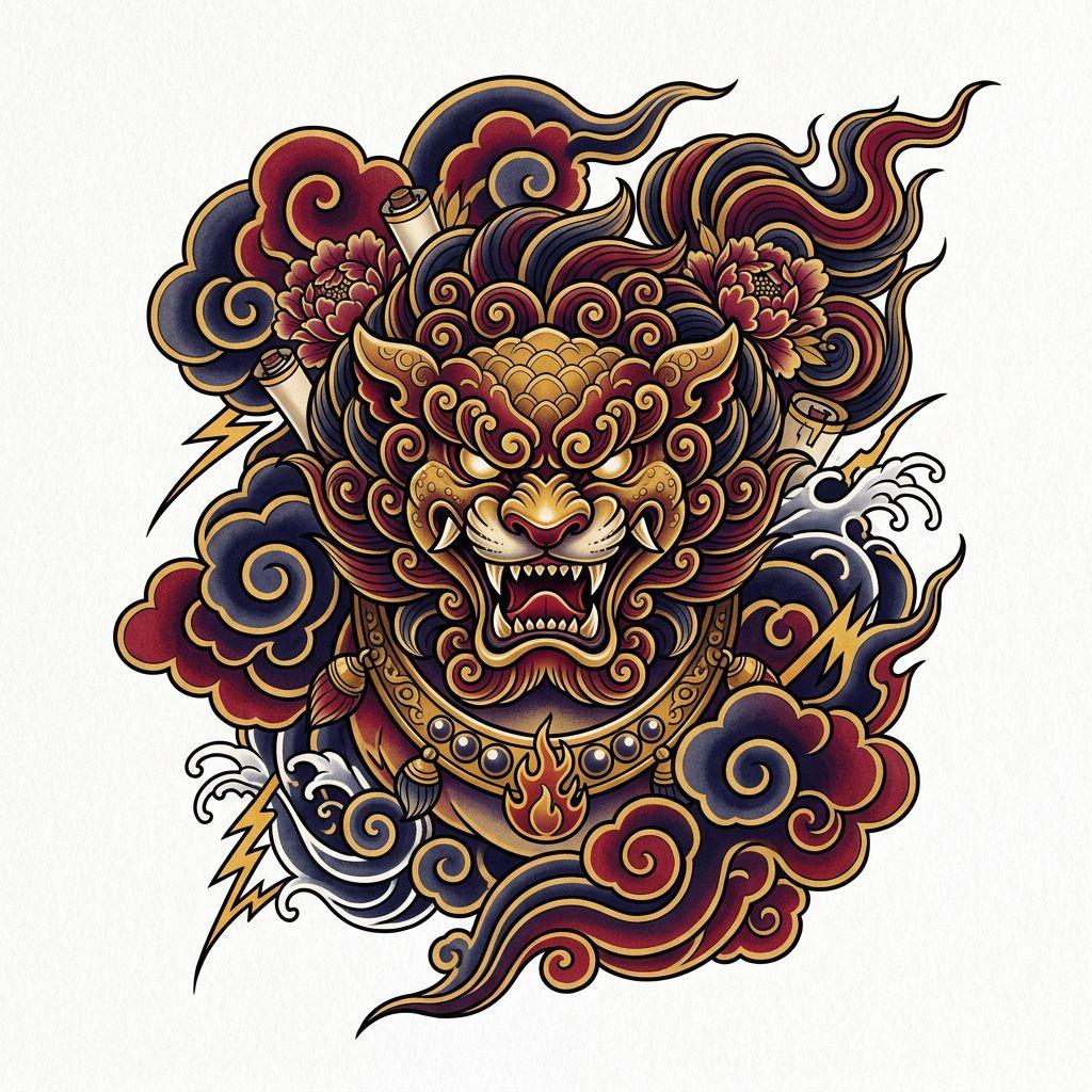 idée tatouage lion lion japonais irezumi
