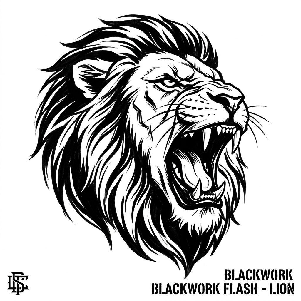 idée tatouage lion lion rugissant blackwork