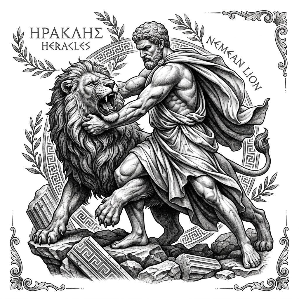 idée tatouage lion hercule mythologique