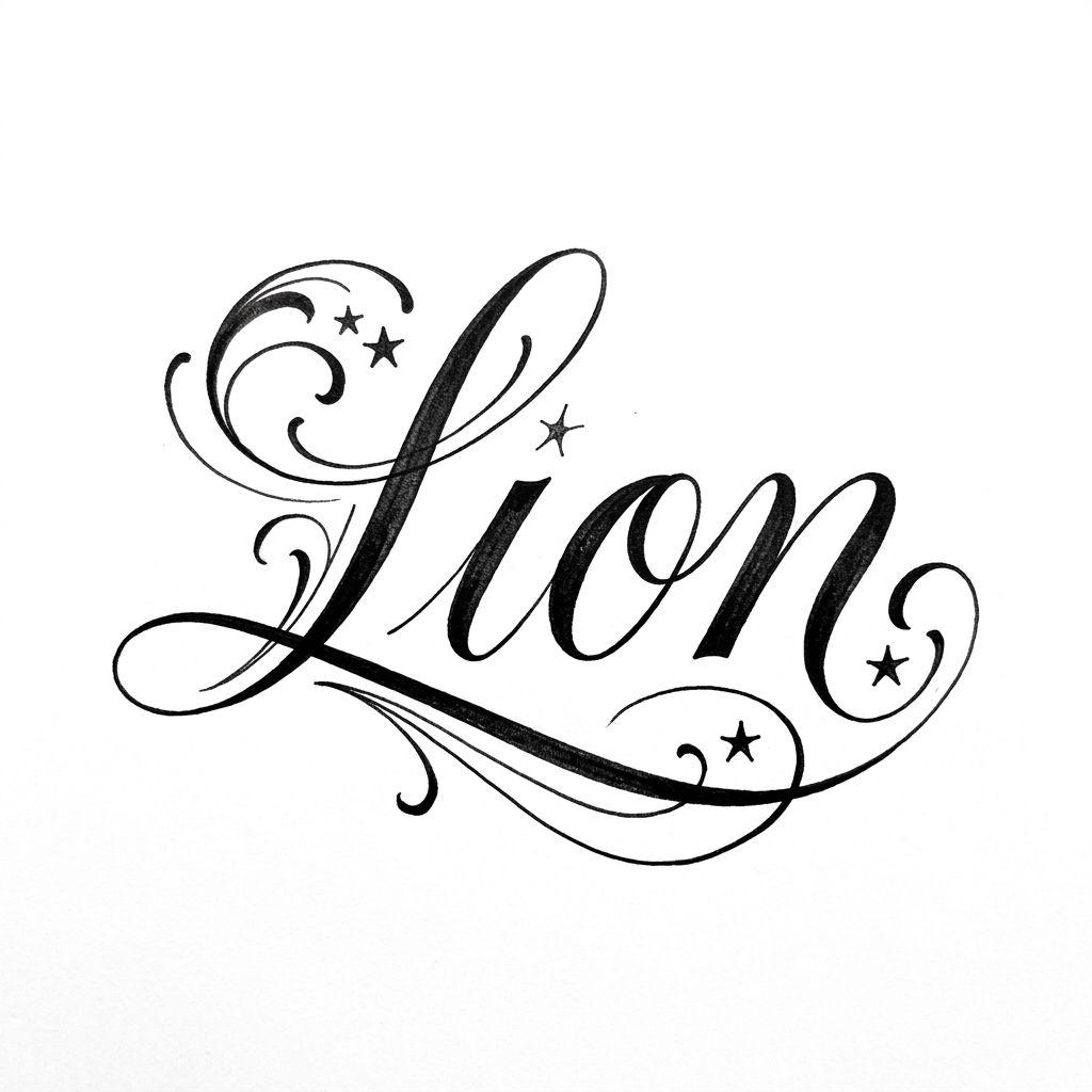 idée tatouage lion lettrage 'lion' calligraphie