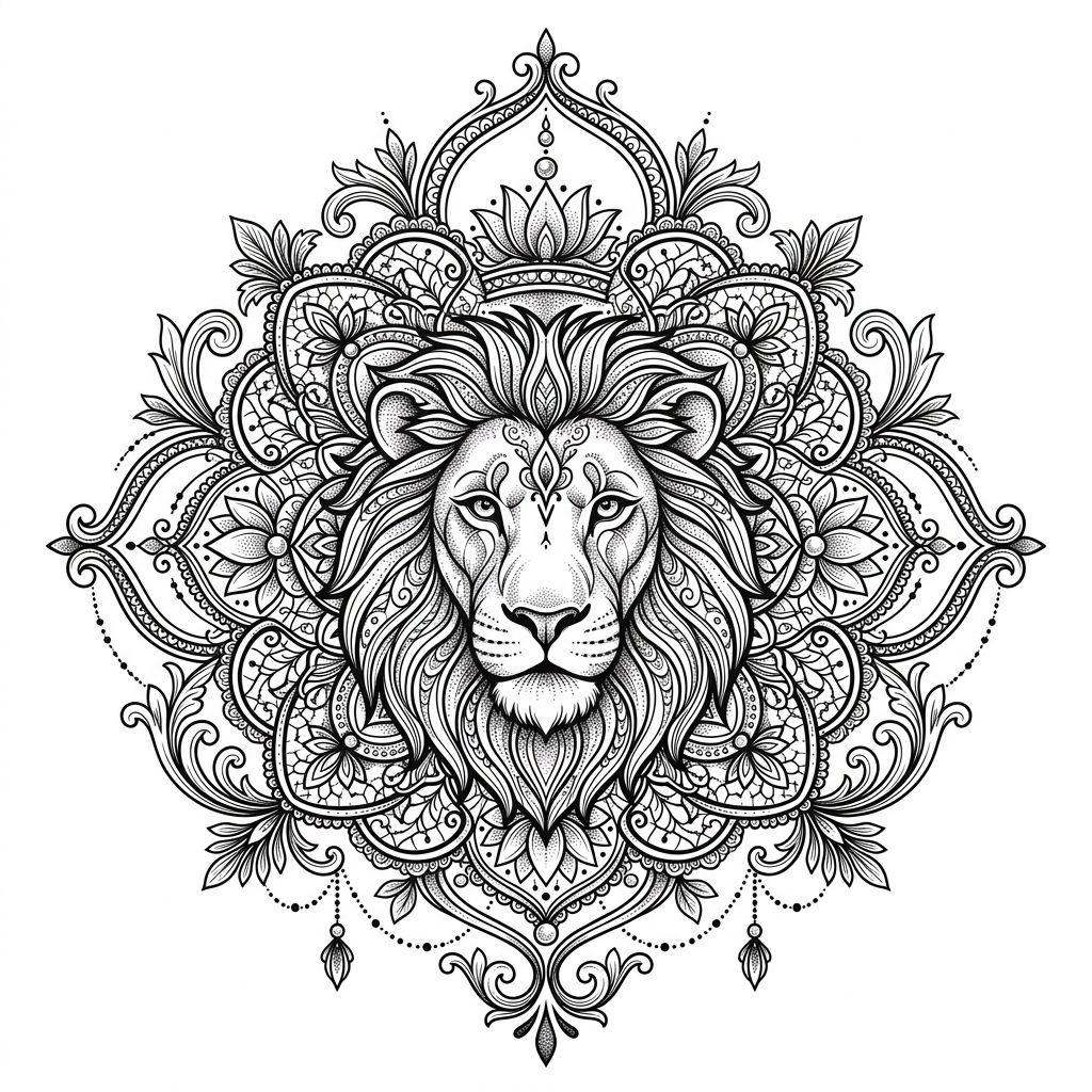 idée tatouage lion mandala lion ornemental