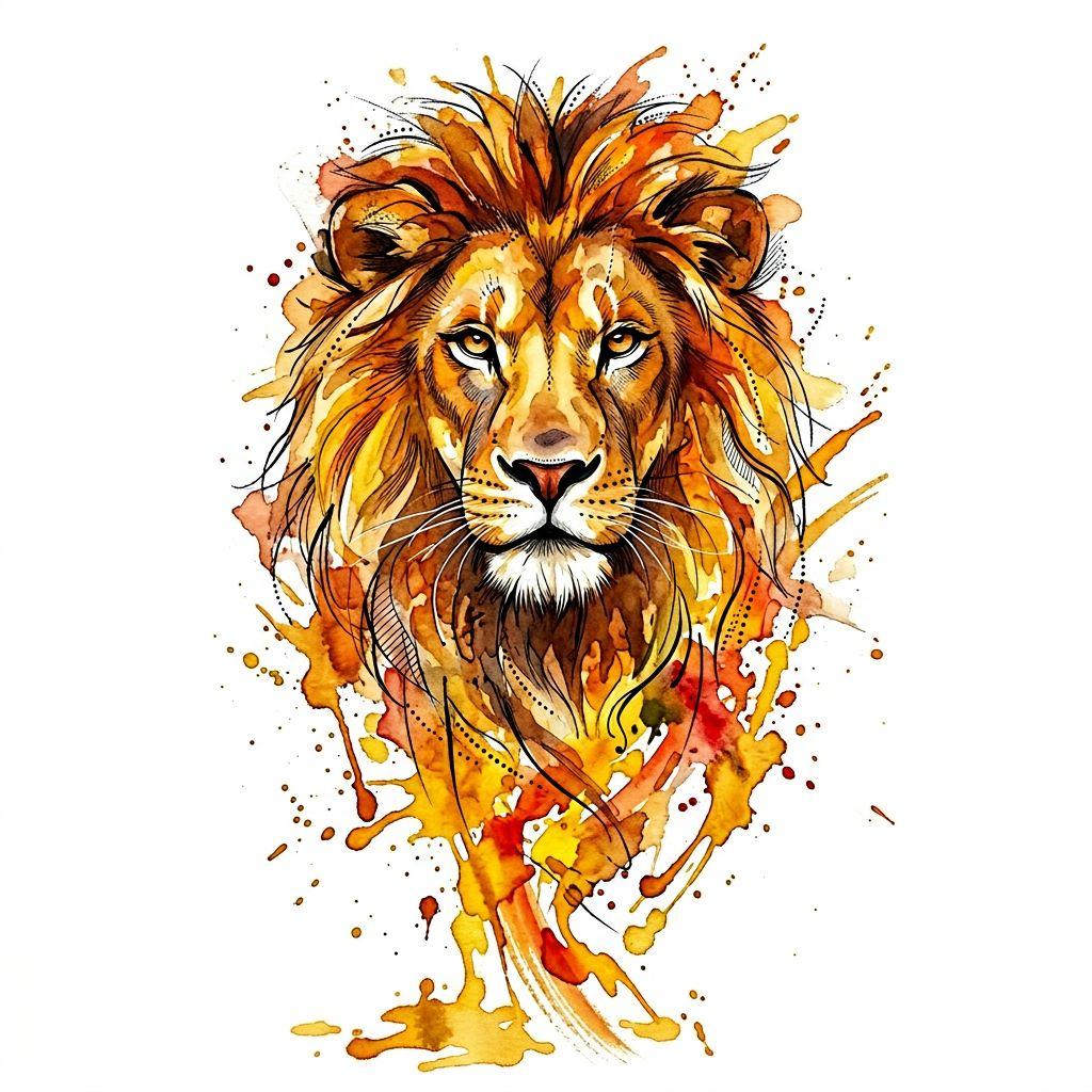 idée tatouage lion lion aquarelle vibrant