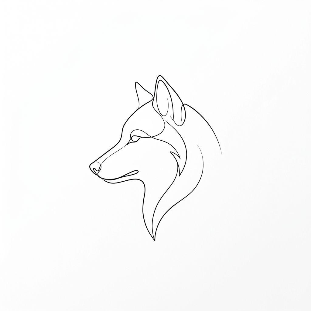 idée tatouage loup loup single-line minimaliste