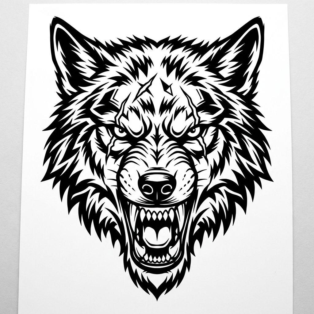 idée tatouage loup loup blackwork puissant