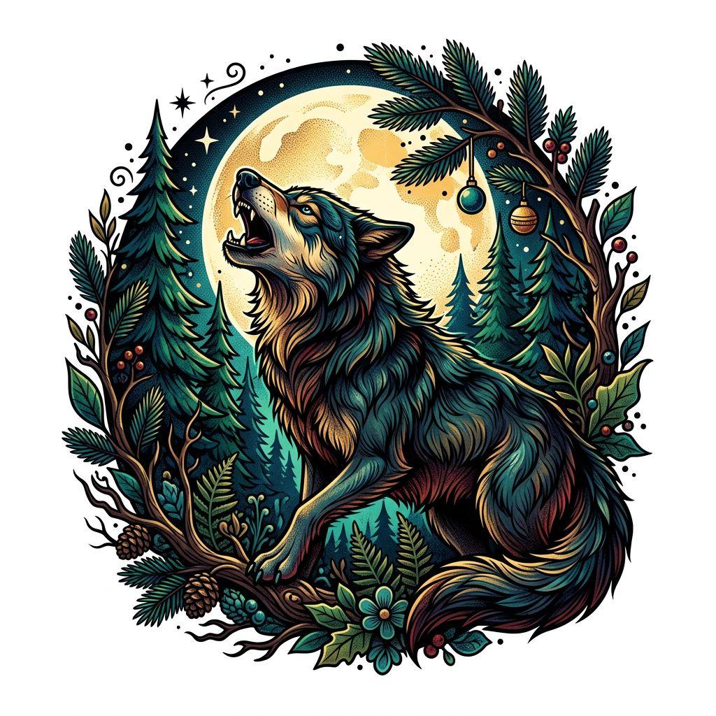 idée tatouage loup loup néo-traditionnel forêt