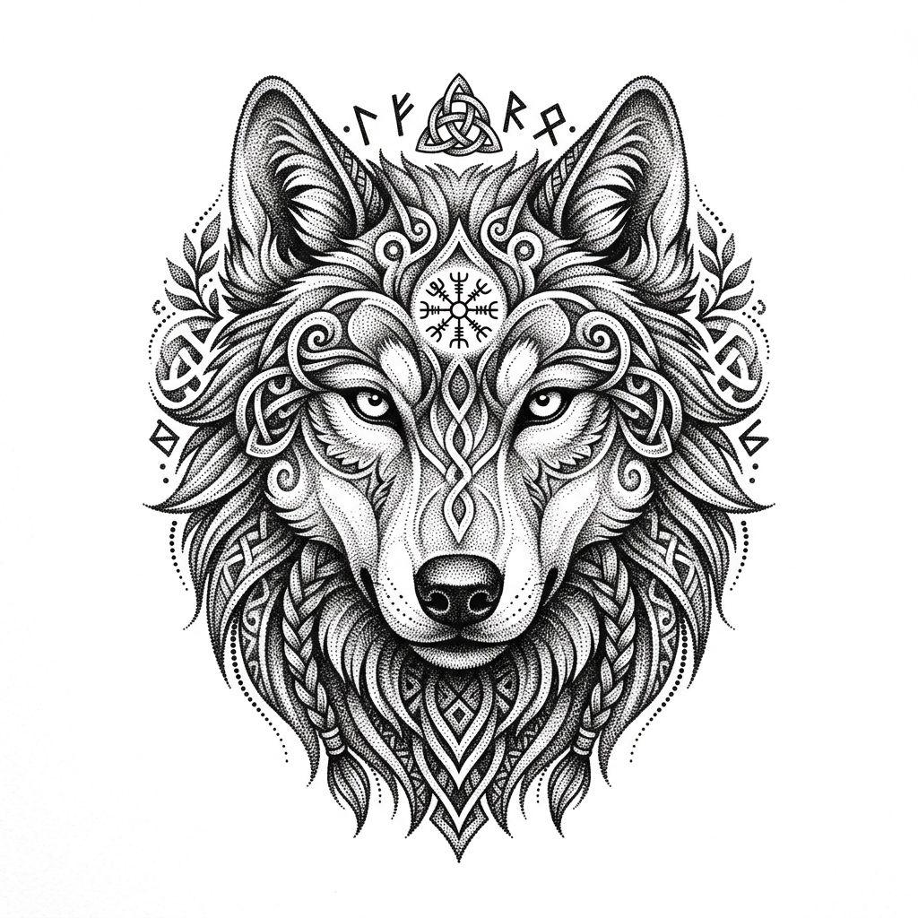 idée tatouage loup loup dotwork stippling