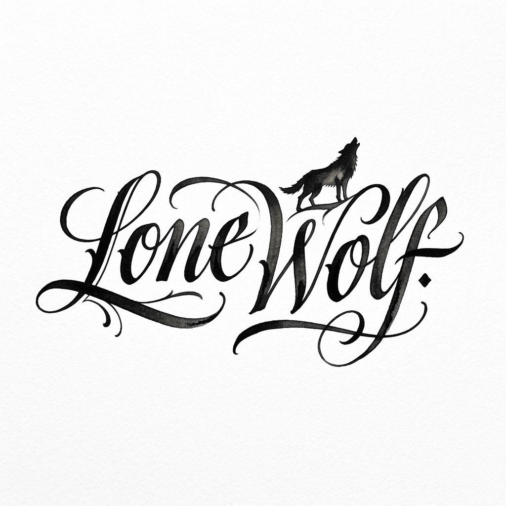 idée tatouage loup lettrage 'lone wolf' calligraphie