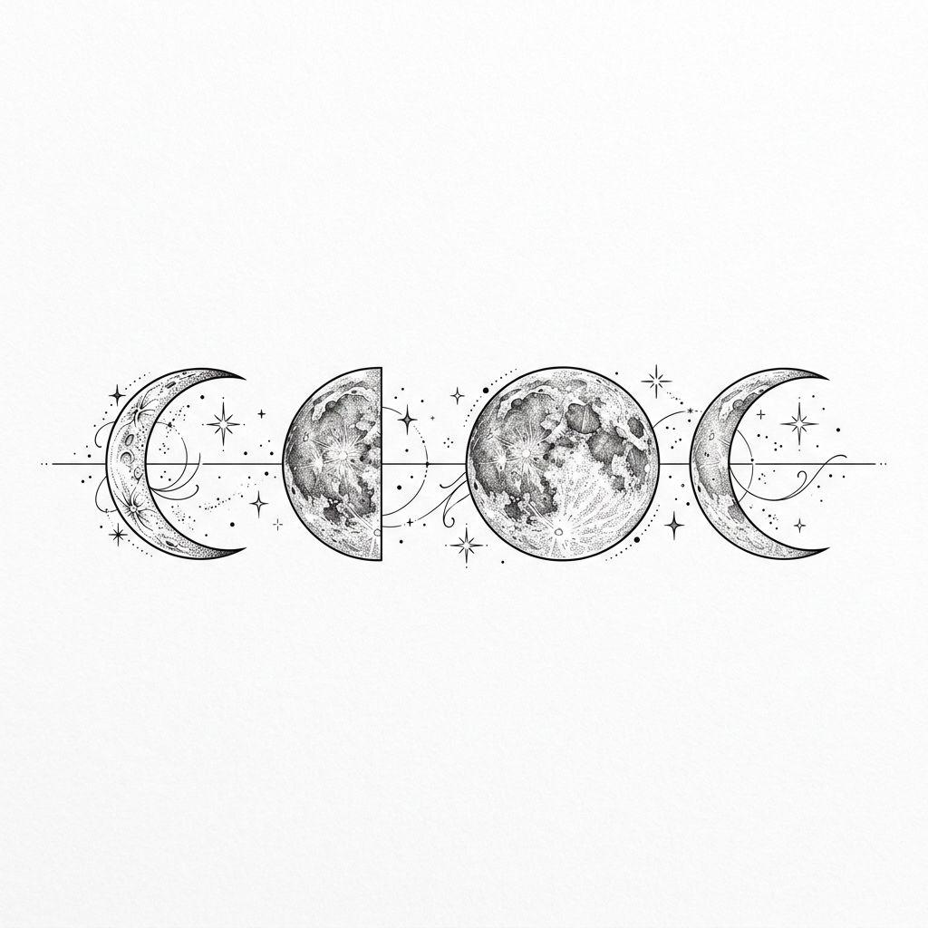 idée tatouage lune phases lunaires fine line